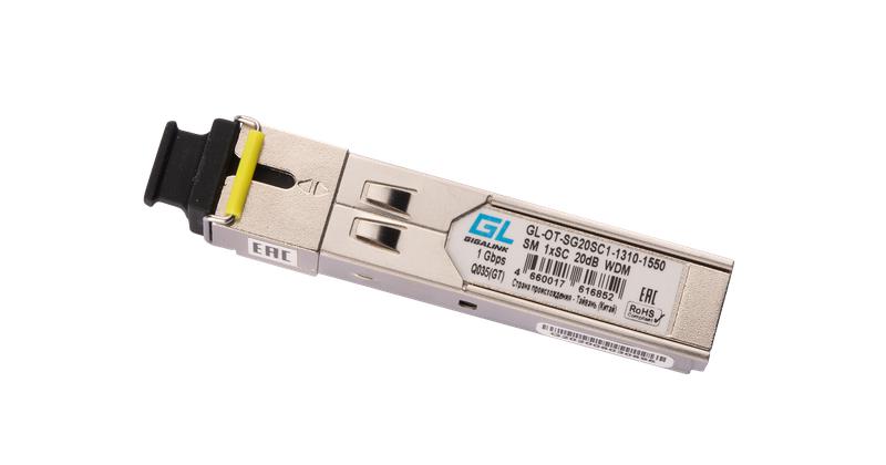 Модуль SFP WDM 1Гбит/с одно волокно SM SC Tx:1310/Rx:1550нм 20дБ до 40км DDM GIGALINK GL-OT-SG20SC1-