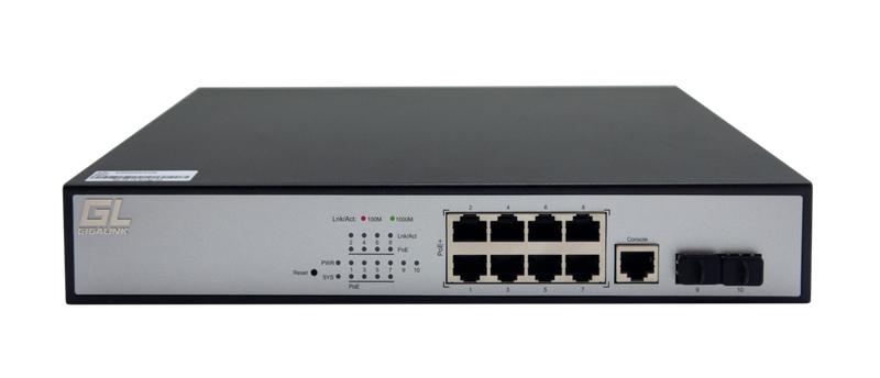 Коммутатор управляемый L2 PoE 8 Base-T 10/100/1000Mb/s портов 2 Base-X SFP 1000Mb/s 1U 19дюйм 220В с