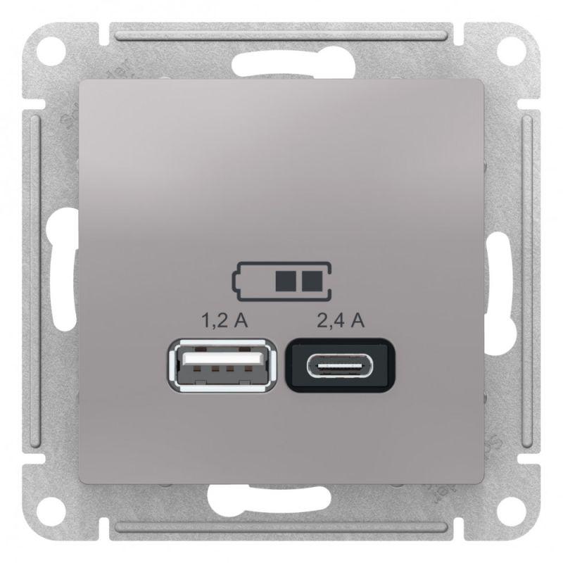 Розетка USB AtlasDesign тип A+C 5В/2.4А 2х5В/1.2А механизм алюм. SE ATN000339