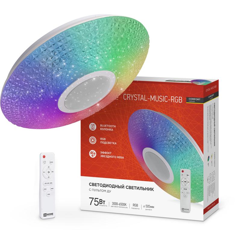 Светильник светодиодный COMFORT CRYSTAL-MUSIC-RGB 75Вт 230В 3000-6500К 6000лм 505х125мм с пультом ДУ