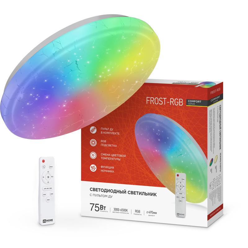 Светильник светодиодный COMFORT FROST-RGB 75Вт 230В 3000-6500К 4400лм 495х85мм с пультом ДУ IN HOME 