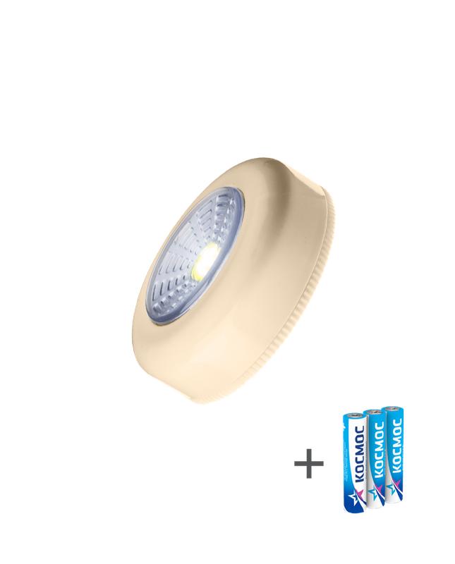 Фонарь-подсветка 1Вт COB LED 3xAAA (R03) корпус ABS-пластик беж. самокл. поверхность в комплекте дву