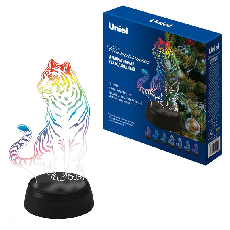 Светильник декоративный ULI-M507 RGB/3AA TIGER/BLACK с эффектом 3D "Тигр" 3AA (не в/к) 1 светодиод R