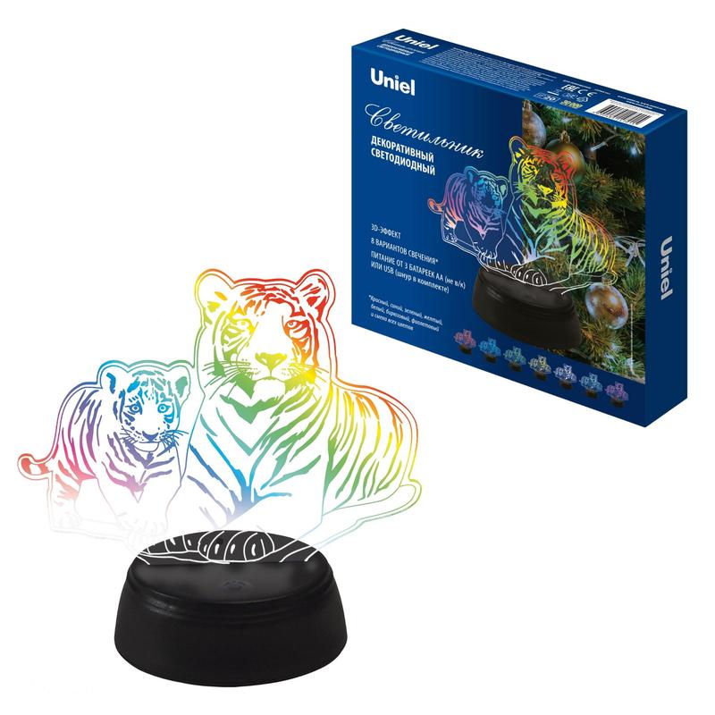 Светильник декоративный ULI-M508 RGB/3AA TIGER FAMILY/BLACK с эффектом 3D "Семья тигров" 3AA (не в/к