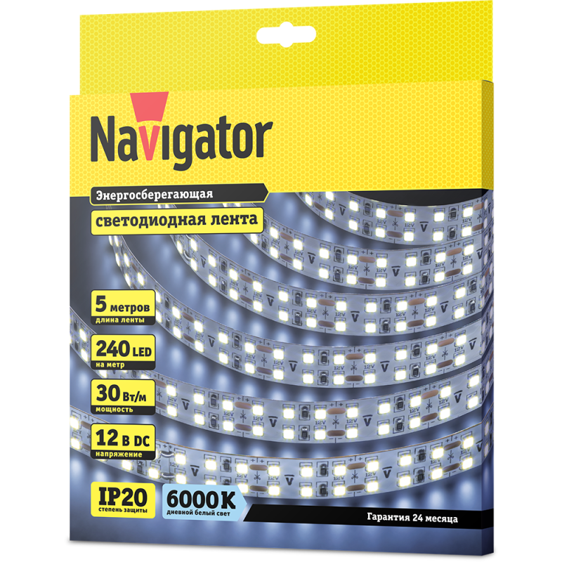 Лента светодиодная 14 463 NLS-2835CW240-30-IP20-12V (уп.5м) NAVIGATOR 14463