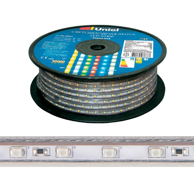 Лента светодиодная ULS-2835-120LED/m-10mm-IP67-220V-10W/m-50M-4000K 10Вт/м 120LED/м 4000К нейтр. бел