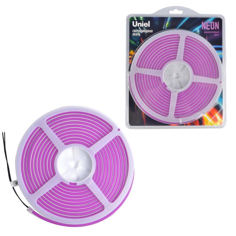 Лента светодиодная гибкая ULS-N01-2835-120LED/m-6mm-IP67-DC12V-9W/m-5M-PURPLE NEON (блист. 5м) свет 