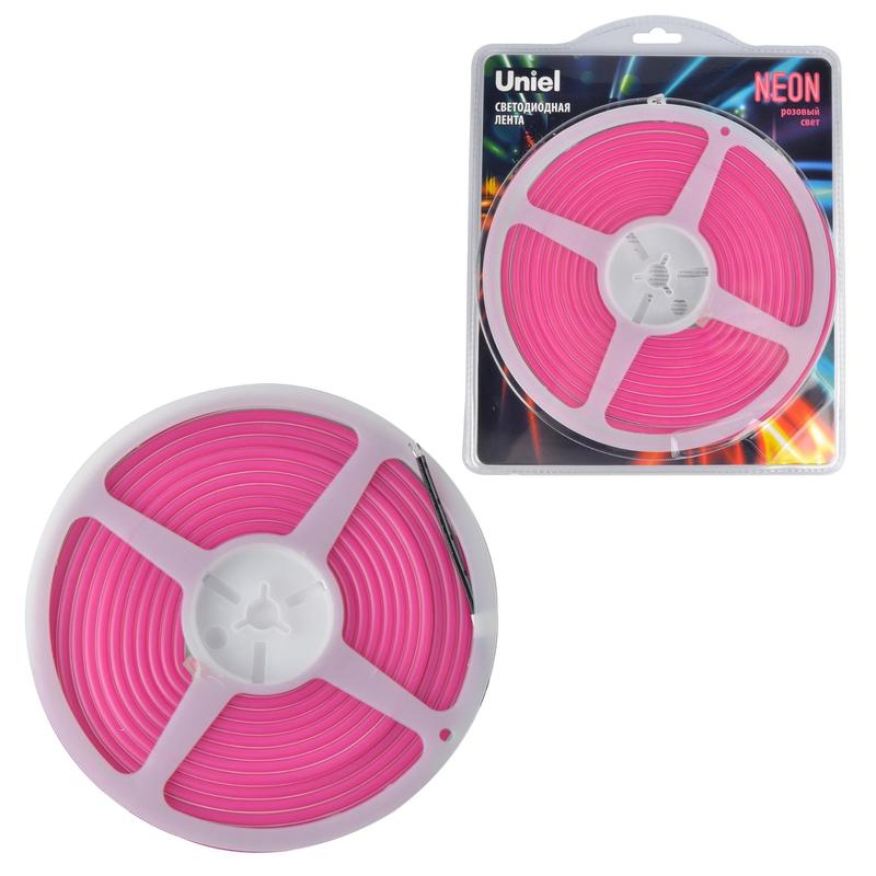 Лента светодиодная гибкая ULS-N01-2835-120LED/m-6mm-IP67-DC12V-9W/m-5M-PINK NEON (блист. 5м) свет ро