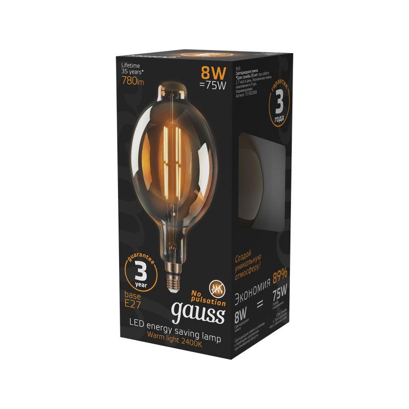 Лампа светодиодная филаментная Black Filament 8Вт BT180 золотая 2400К тепл. бел. E27 780лм GAUSS 151