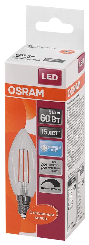 Лампа светодиодная филаментная LS CL B60D 5W/840 FIL E14 230В OSRAM 4058075230385