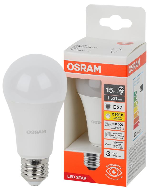 Лампа светодиодная LED Star 15Вт грушевидная 2700К E27 1521лм (замена 150Вт) OSRAM 4058075695382