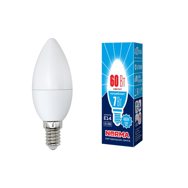 Лампа светодиодная LED-C37-7W/NW/E14/FR/NR Norma 7Вт матовая 4000К тепл. бел. E14 (упак. картон) Vol