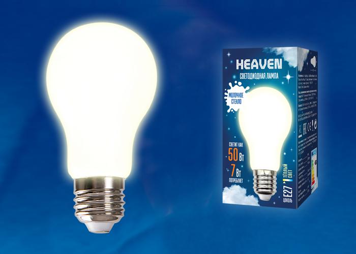 Лампа светодиодная LED-A60-7W/3000K/E27/FR GLH01WH Heaven 7Вт матовая 3000К тепл. бел. E27 (упак. ка