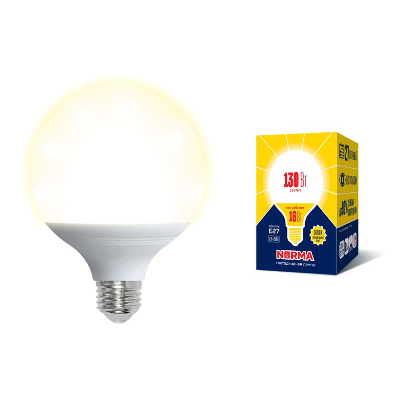 Лампа светодиодная LED-G95-16W/3000K/E27/FR/NR Norma 16Вт матовая 3000К тепл. бел. E27 (упак. картон