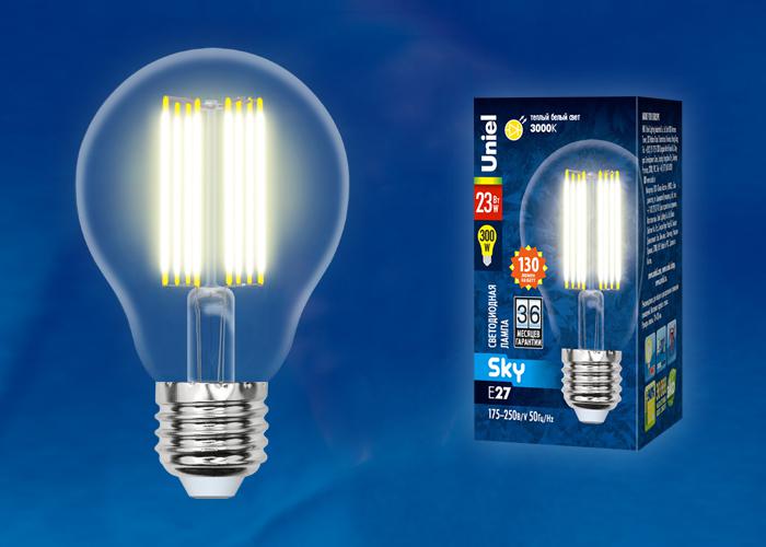 Лампа светодиодная LED-A70-23W/3000K/E27/CL PLS02WH Sky прозр. картон Uniel UL-00005897