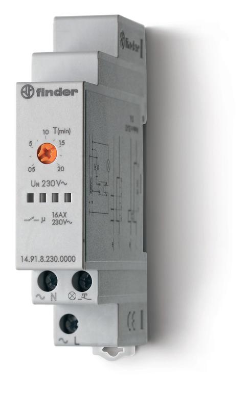 Таймер модульный электронный лестничный 1-функциональный 1NO 16А 3-проводная схема 230В AC 17.5мм IP
