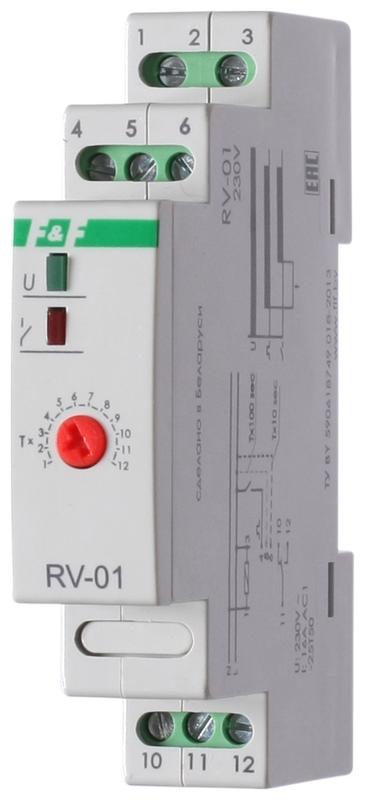 Реле времени RV-01 230В 16А задержка включ. 1..1200с 1перекл. IP20 монтаж на DIN-рейке F&F EA02.001.