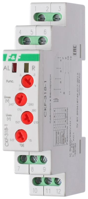 Реле контроля наличия и чередования фаз CKF-318-1 (контроль чередования; слипания фаз; регулировка в