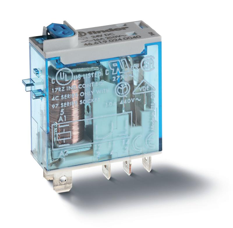 Реле миниатюрное промышленное электромеханич. монтаж в розетку или наконечники Faston (4.8х0.5мм) 1C