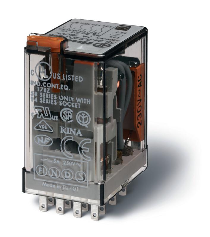 Реле миниатюрное универсальное электромеханич. монтаж в розетку 4CO 7А AgNi 24В AC RTI FINDER 553480