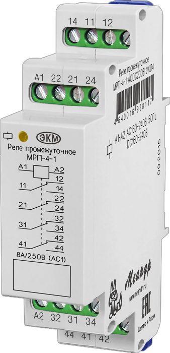 Реле промежуточное МРП-4-1 ACDC230В УХЛ4 4 переключ. контакта коммутируемый ток до 8А Меандр A8302-1