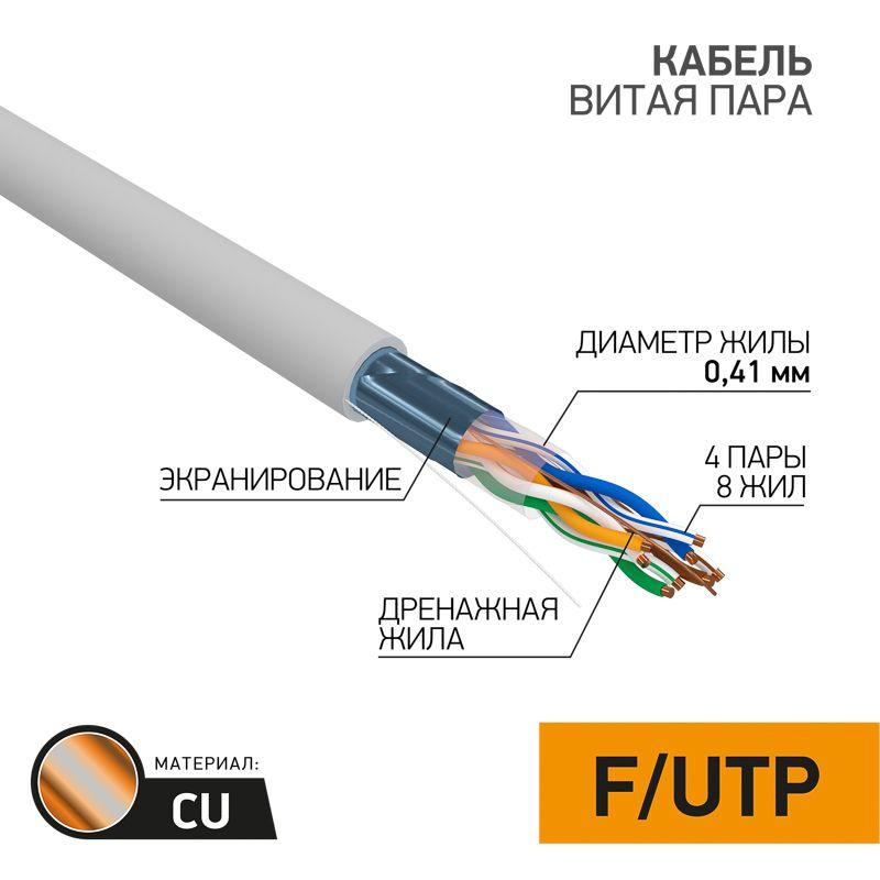 Кабель витая пара F/UTP кат.5 4х2х26AWG сер. (305м) (м) LIGHT PROCONNECT 01-0148