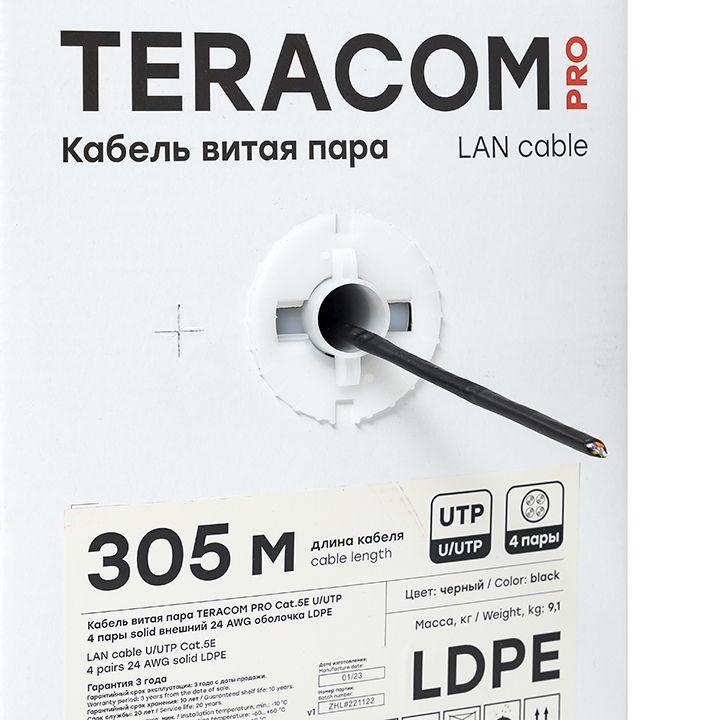 Кабель витая пара U/UTP кат.5E 4 пары 24 AWG solid внешн. LDPE черн. TERACOM PRO EKF TRP-5EUTP-04PE-