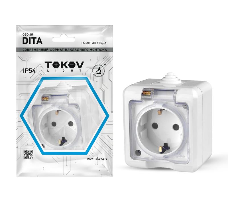 Розетка 1-м ОП Dita 16А IP54 250В с заземл. с прозр. крышкой бел. TOKOV ELECTRIC TKL-DT-R1Z-C01T-IP5