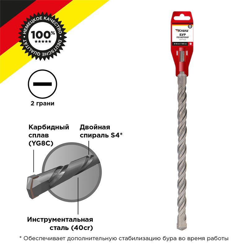 Бур по бетону 32x460x400мм SDS PLUS Kranz KR-91-0060