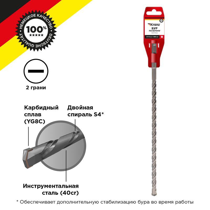 Бур по бетону 10x800x740мм SDS PLUS Kranz KR-91-0074