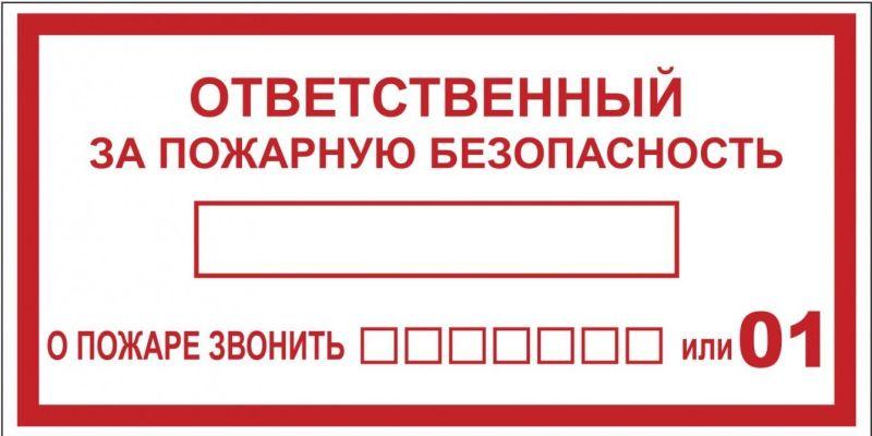 Знак "Ответственный за пожарную безопасность" 150х300мм пластик EKF pn-f-20