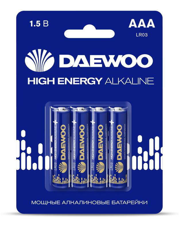 Элемент питания алкалиновый AAA/LR03 1.5В High Energy Alkaline 2021 BL-4 (уп.4шт) DAEWOO 5030381