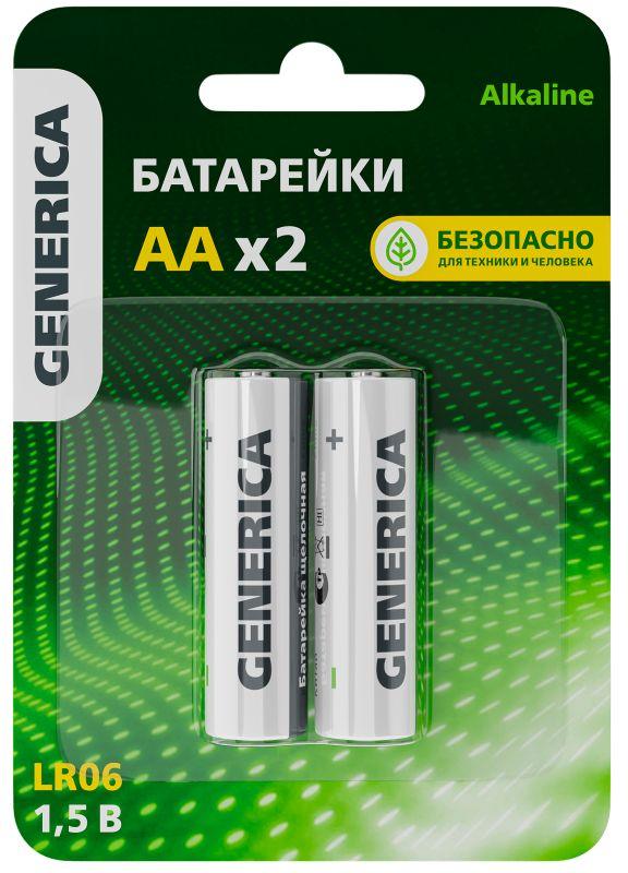 Элемент питания алкалиновый AA/LR6 Alkaline (блист.2шт) GENERICA ABT-LR06-ST-L02-G