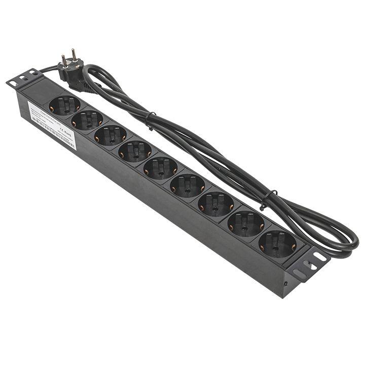 Блок PDU TERACOM PRO 19дюйм 1U 10А/250В 9 роз. Schuko шнур 2м 3х1.5кв.мм вилка C14 корпус алюм. черн