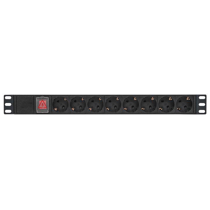 Блок PDU TERACOM PRO 19дюйм 1U 10А/250В 8 роз. Schuko с выключат. без шнура питания вх. разъем C14 к