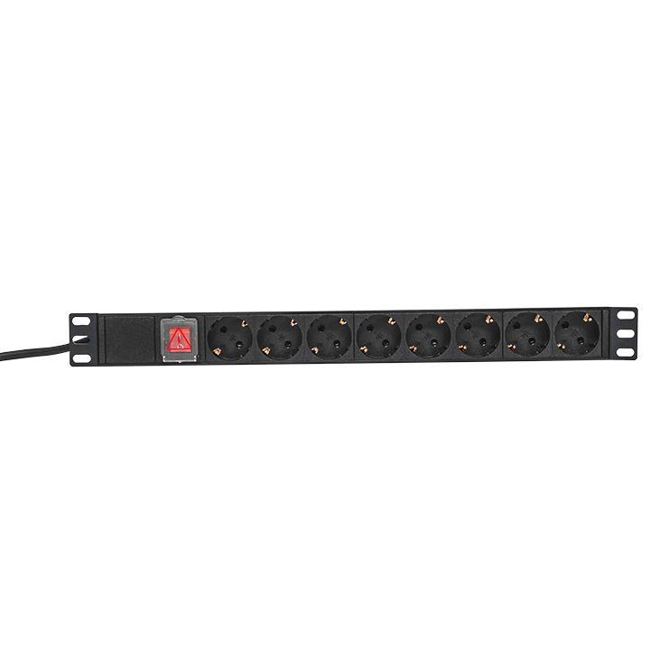 Блок PDU TERACOM PRO 19дюйм 1U 16А/250В 8 роз. Schuko с выключат. шнур 2м 3х1.5кв.мм вилка Schuko ко