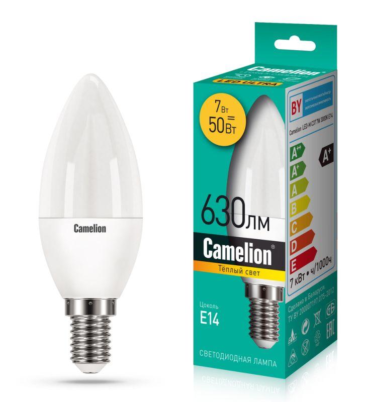 Лампа светодиодная LEDRB/7-C35/830/E14 7Вт 220В LED-M C37 3000К E14 Camelion 15053