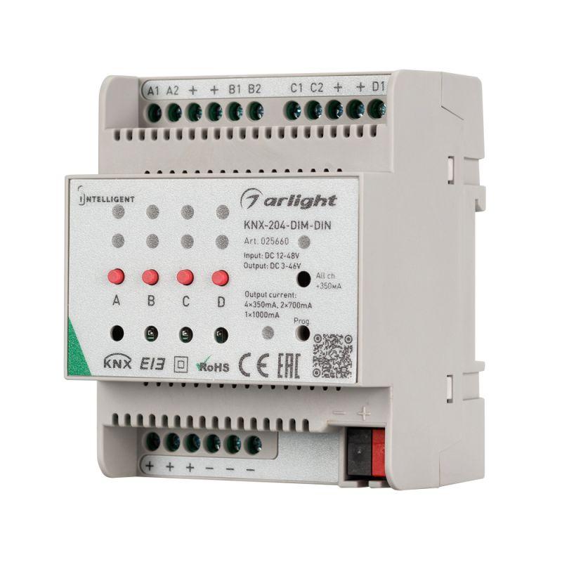 Диммер KNX-204-DIM-DIN (12-48В 8х0.35/4х0.7/2х1А) пластик INTELLIGENT ARLIGHT 025660