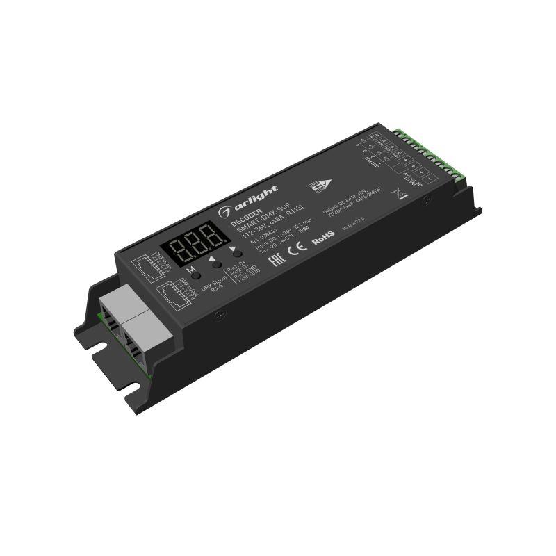 Декодер SMART-DMX-SUF (12-36В 4х8А RJ45) (IP20 металл) Arlight 028444