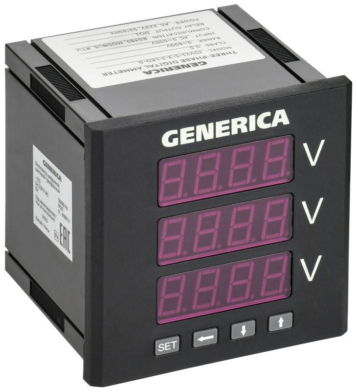 Вольтметр цифровой щитовой 3ф DO RS-485 96х96 LED GENERICA IDV21-5-3-3-LED-G