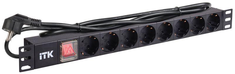 Блок розеток 8 мест PDU (немец. станд.) DIN49440 PH12-8D1 с LED выкл. алюм. профиль1U шнур 2м ITK PH