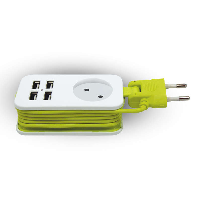 Удлинитель 1х1.5м без заземл. Travel S-CT1-1.5U White-Green 4хUSB 2.1А бел./салатов. Uniel UL-000033