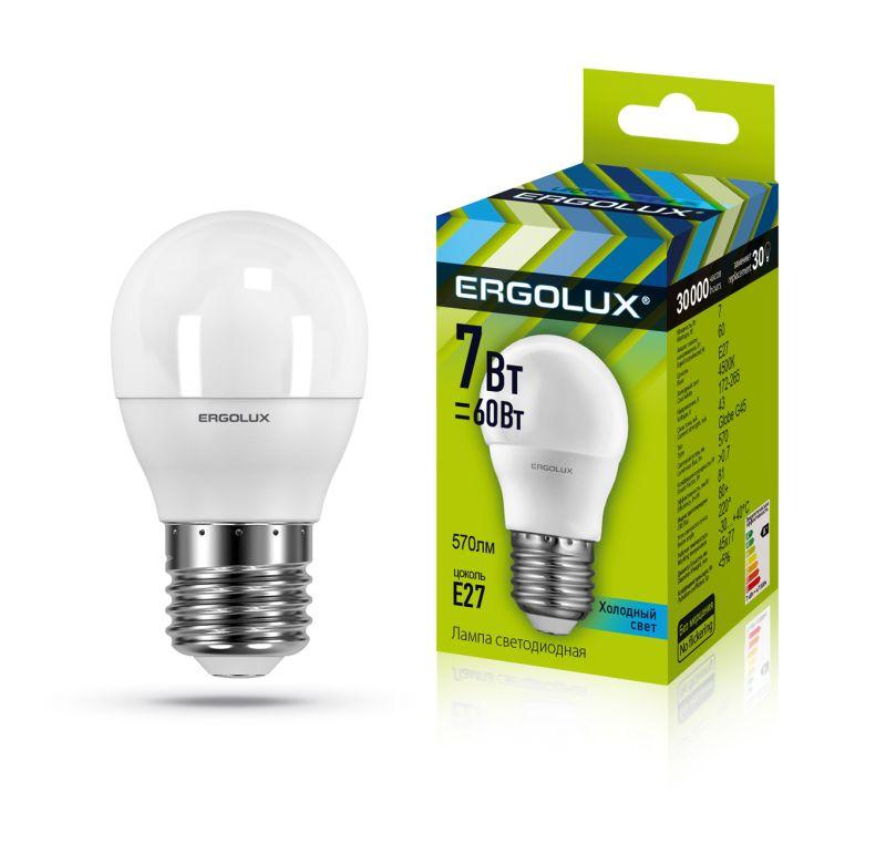 Лампа светодиодная LED-G45-7W-E27-4500K 172-265В "Шар" Ergolux 12145