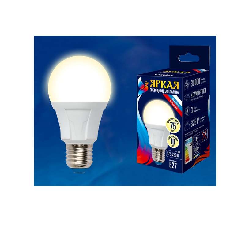 Лампа светодиодная LED-A60 10W/WW/E27/FR PLP01WH Яркая 10Вт грушевидная матовая 3000К тепл. бел. E27