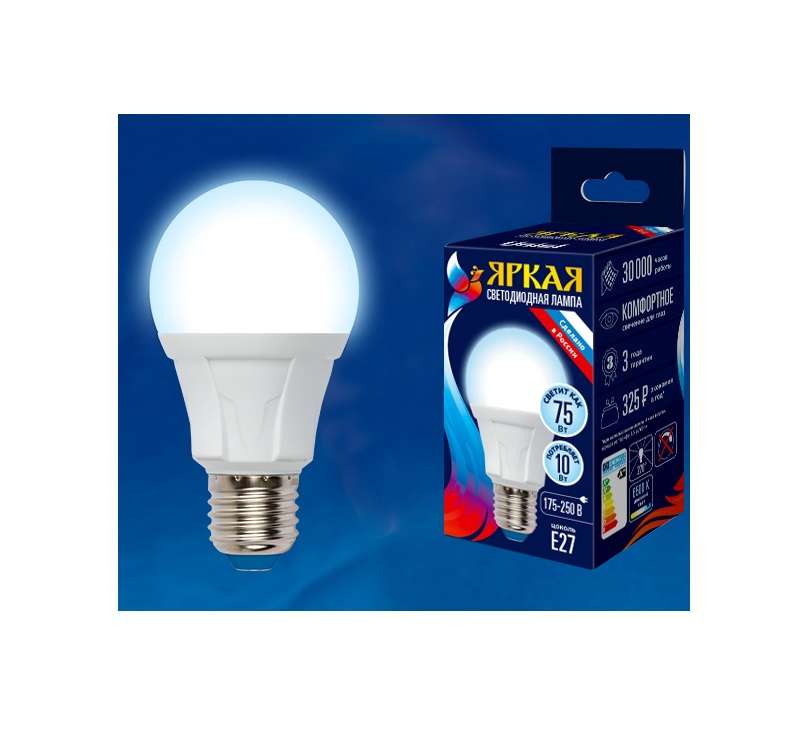 Лампа светодиодная LED-A60 10W/DW/E27/FR PLP01WH Яркая 10Вт грушевидная матовая 6500К холод. бел. E2