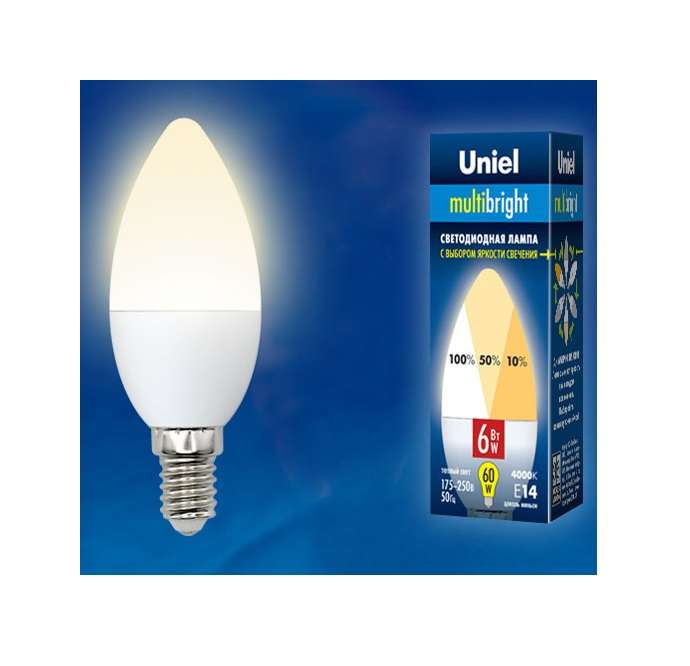 Лампа светодиодная LED-C37-6W/WW/E14/FR/MB PLM11WH Multibright 6Вт свеча матовая 3000К тепл. бел. E1