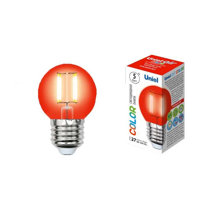 Лампа светодиодная LED-G45-5W/RED/E27 GLA02RD форма "шар" Air color красн. упак. картон Uniel UL-000