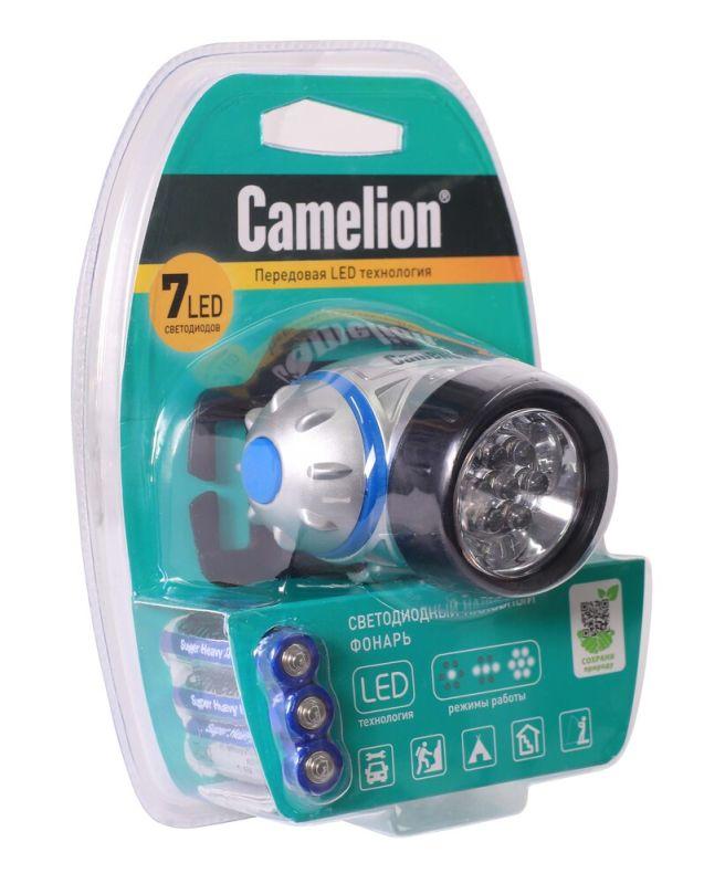 Фонарь налобный LED5310-7F3 7LED 3 режима 3хR03 (в компл.) металлик Camelion 7534