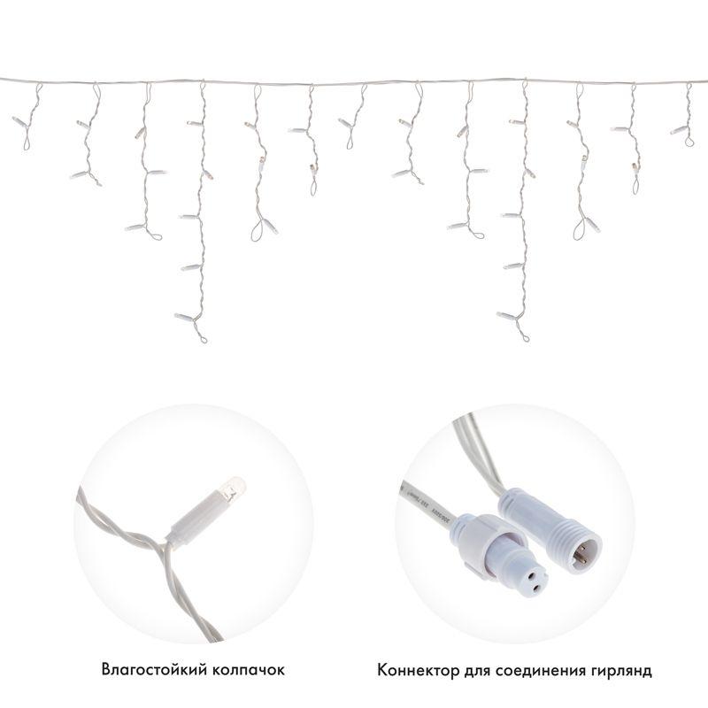 Гирлянда светодиодная "Айсикл" (бахрома) 1.8х0.5м 48LED бел. 3Вт 230В IP65 провод бел. Neon-Night 25