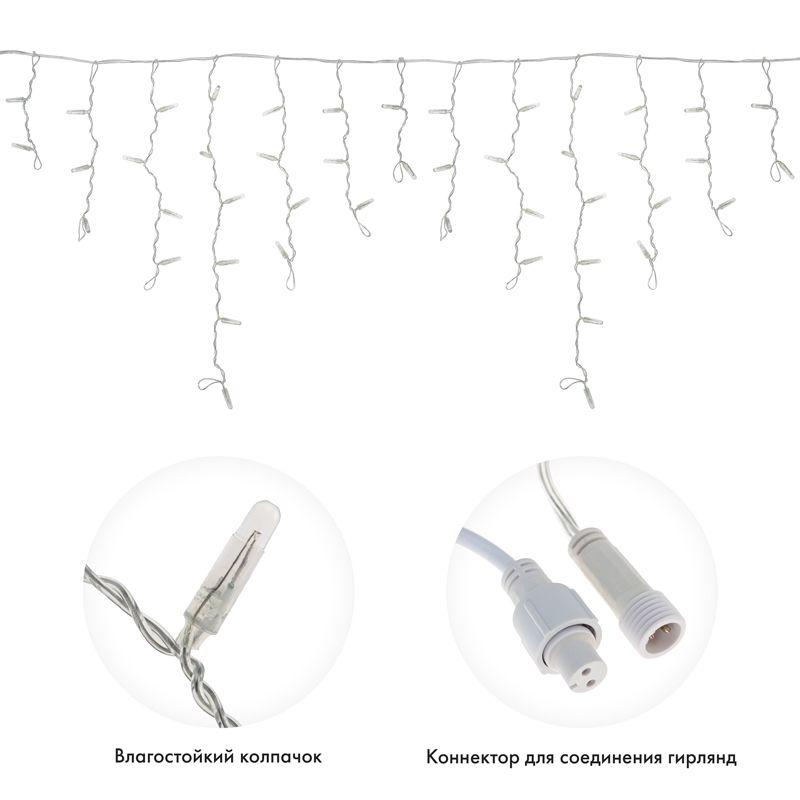 Гирлянда светодиодная "Айсикл" (бахрома) 4.8х0.6м 176LED желт. 15Вт 230В IP65 провод прозр. (нужен ш